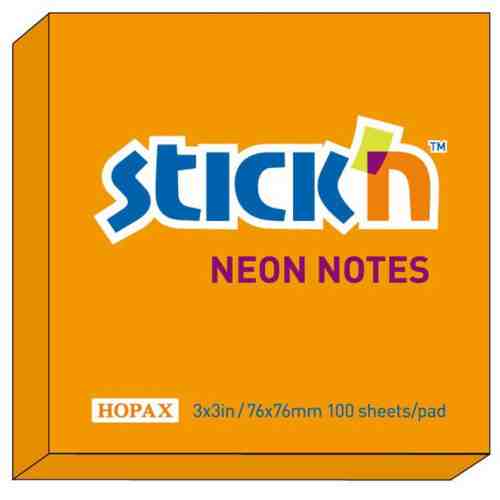 Notes autoadeziv 76 x 76 mm, 100 file, Stick"n - portocaliu neon