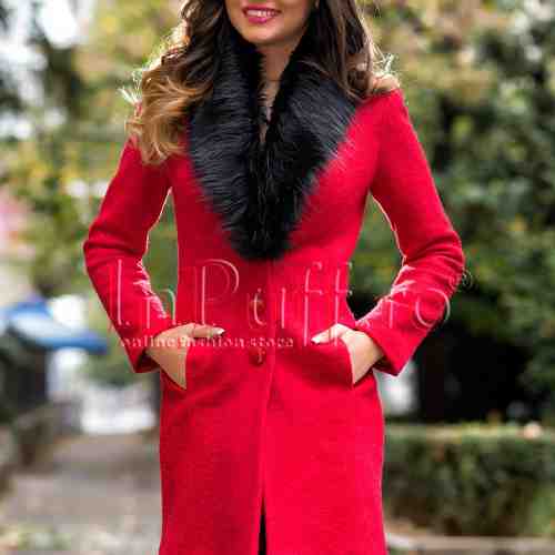 Palton elegant lana rosie cu blanita
