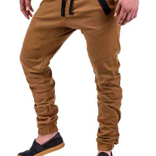 Pantaloni pentru barbati, camel, cu siret negru, banda jos, casual, elastic - P389