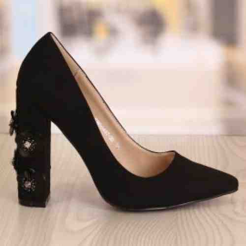 Pantofi Dama Floral Negrii Cod: 942 (CULOARE: Negru, DIMENSIUNE TOC: 11, MARIME: 39)