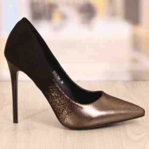 Pantofi Stiletto Valentinos Black/Gold Cod: 738 (CULOARE: Negru, DIMENSIUNE TOC: 11, MARIME: 35)