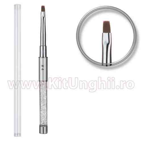 Pensula Unghii premium aplicare gel cu cristale si capac Nr. 4 - White Crystal