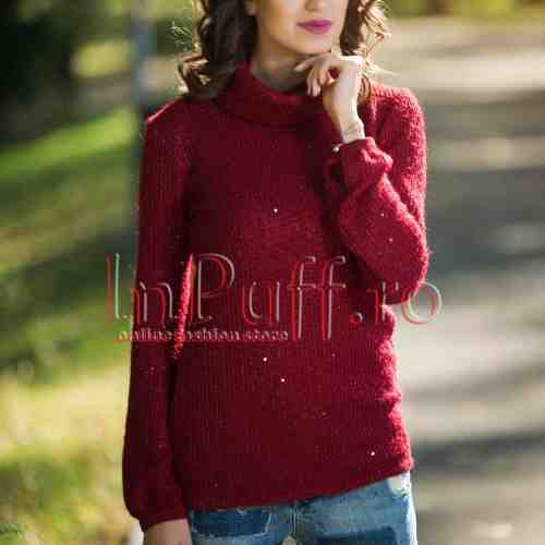 Pulover bordo cu guler