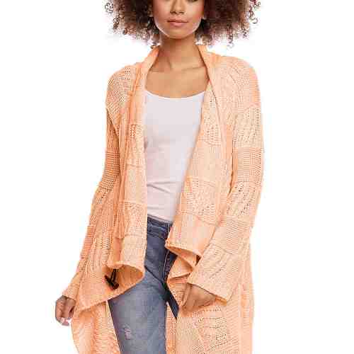Pulover pentru femei, tricotat, lung, asimetric, portocaliu, stil cardigan - 30049