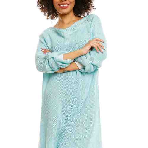 Pulover pentru femei, tricotat, lung, asimetric, turcoaz. stil cardigan - 30041