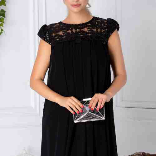 Rochie Aida de ocazie neagra cu pliuri si broderie cu paiete