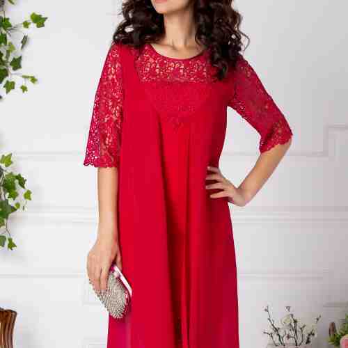 Rochie Alona bordo de ocazie cu voal si dantela