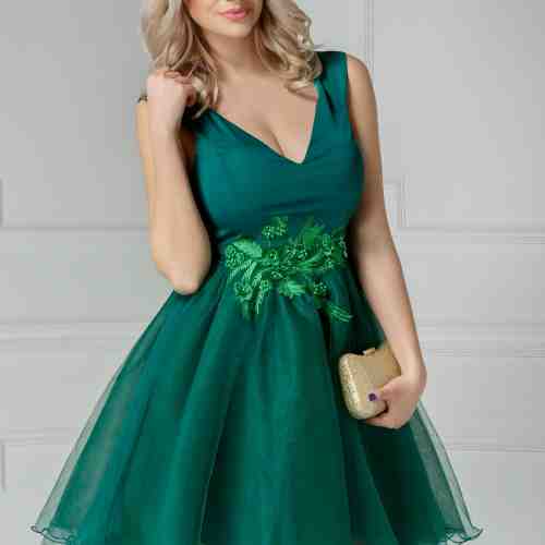 Rochie Artista verde de banchet cu broderie
