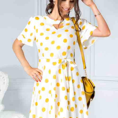 Rochie Aurora ivoar cu buline galben mustar