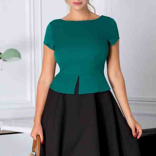 Rochie Cleo cu peplum verde cu negru