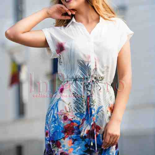 Rochie eleganta alba cu imprimeu colorat