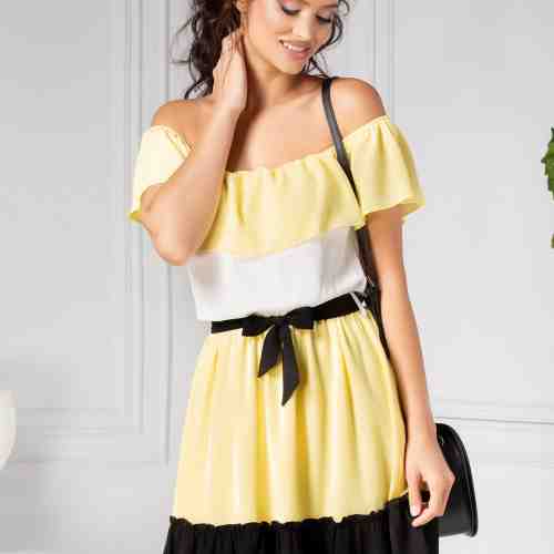 Rochie LaDonna casual galben cu volane