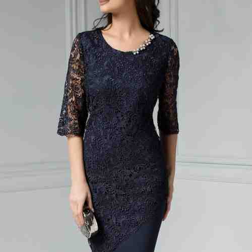 Rochie Malvina bleumarin de ocazie din dantela