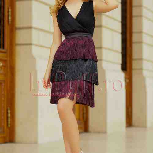 Rochie MBG scurta cu franjuri negri si grena