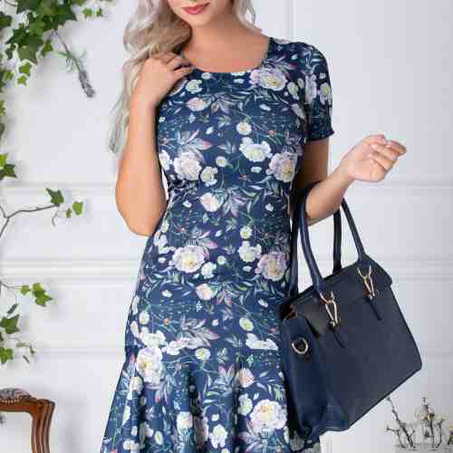 Rochie Mia bleumarin cu bujori albi