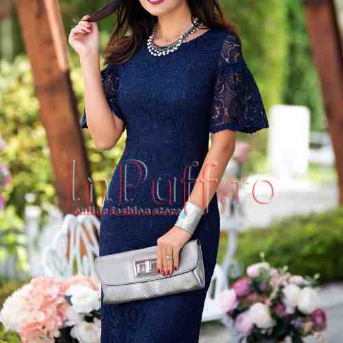 Rochie midi bleumarin din dantela
