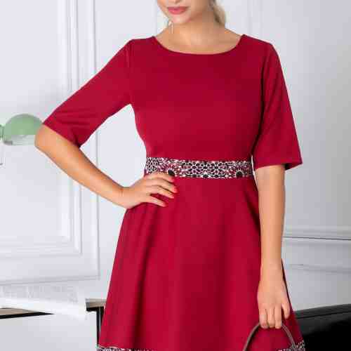 Rochie Mirena bordo cu benzi cu imprimeu traditional