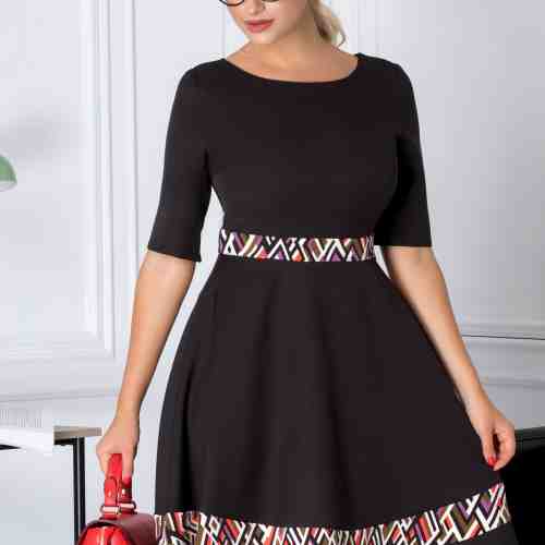 Rochie Mirena neagra cu benzi cu imprimeu geometric