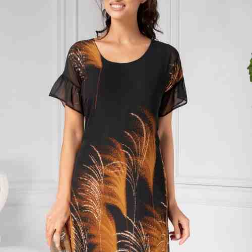 Rochie Moze neagra lejera cu imprimeu ciocolatiu deosebit