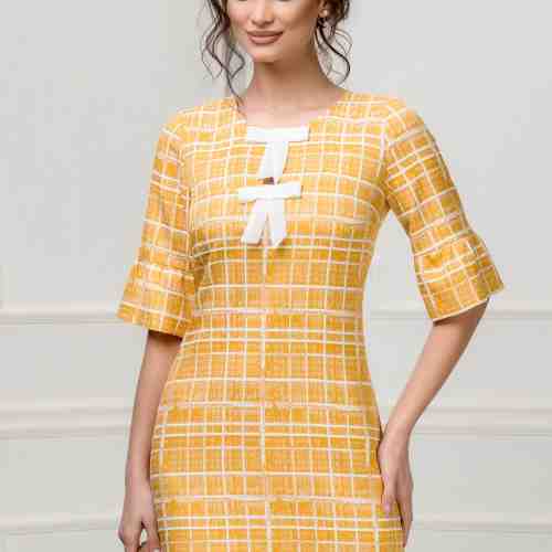 Rochie Moze Ruben galbena necambrata cu funde