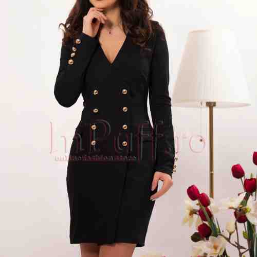 Rochie neagra tip sacou cu nasturi argintii