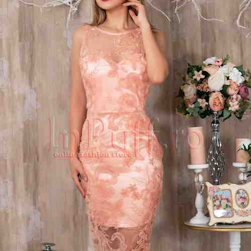 Rochie Pretty Girl midi rose din dantela 3D