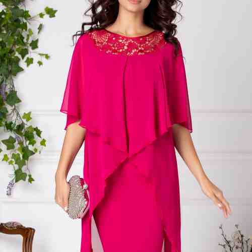 Rochie Verona fucsia de ocazie cu broderie si voal