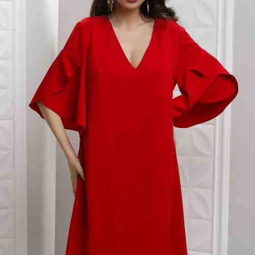 Rochie Xara scurta rosie cu volane la maneci
