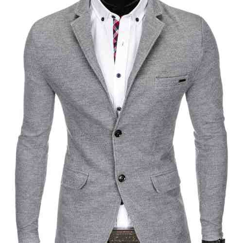 Sacou barbati, gri-deschis, casual, slim fit, cu buzunare aplicate, elegant, inchidere doi nasturi - M83