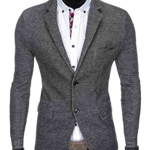 Sacou barbati, gri-inchis, casual, slim fit, cu buzunare aplicate, elegant, inchidere doi nasturi - M83