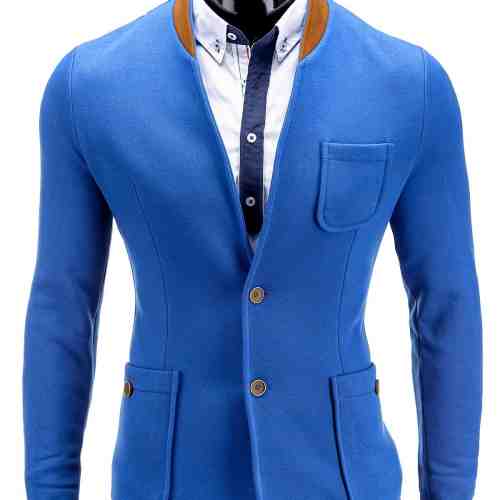 Sacou pentru barbati, albastru, casual, slim fit, cu buzunare aplicate, elegant, inchidere doi nasturi stil jacheta - M07