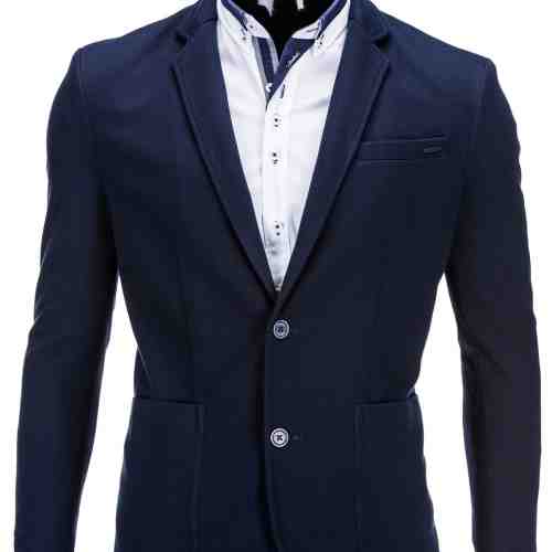Sacou pentru barbati, bleumarin, casual, slim fit, cu buzunare aplicate, elegant, inchidere doi nasturi - M56