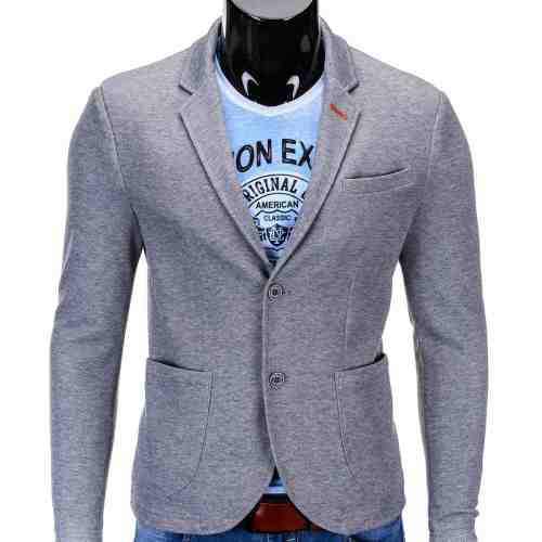 Sacou pentru barbati, gri-deschis, casual, slim fit, cu buzunare aplicate, elegant, inchidere doi nasturi - M80