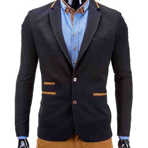Sacou pentru barbati, negru, casual, slim fit, cu buzunare aplicate, elegant, inchidere doi nasturi - M10