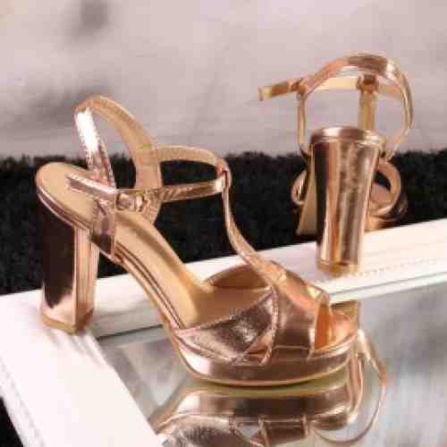 Sandale cu Toc Gros Roma Champagne Cod: A218 (CULOARE: Champagne, DIMENSIUNE TOC: 8, MARIME: 35)