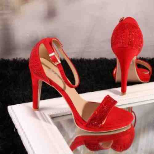 Sandale cu Toc si Pietricele Rosii Sena Cod A279 (CULOARE: Rosu, DIMENSIUNE TOC: 11, MARIME: 37)
