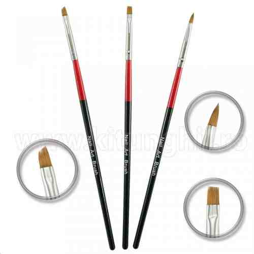 Set 3 Pensule Manichiura Unghii False - Red and Black striped