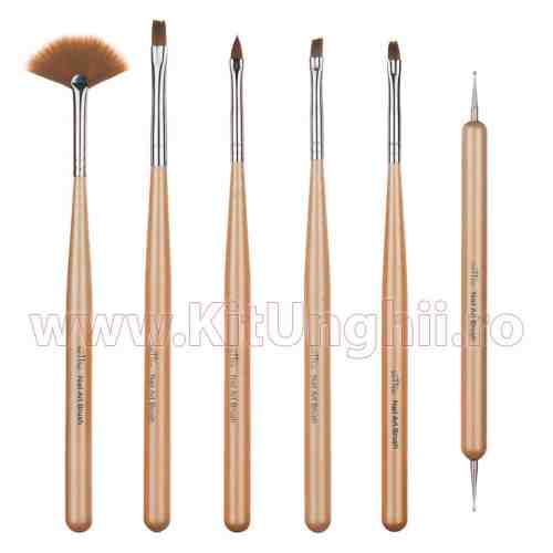 Set 6 Pensule Manichiura Unghii False, Pictura Unghii - Golden Sand