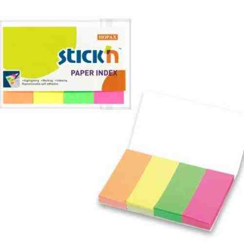 Stick index hartie color 50 x 20 mm, 4 x 50 file/set, Stick"n - 4 culori neon