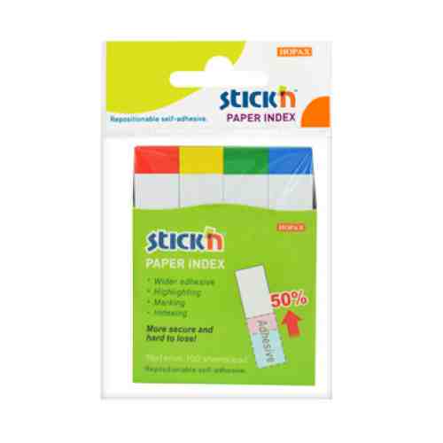 Stick index hartie color 76 x 14 mm, 4 x 100 file/set, Stick"n - 4 culori margine neon