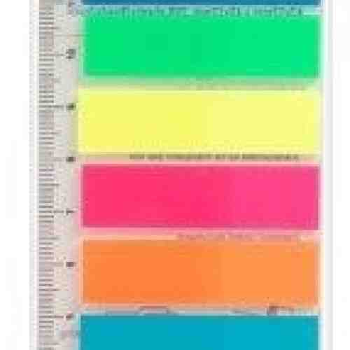 Stick index plastic transp. color 45 x 12 mm, 8 x 25 file/set + rigla, Stick"n - 8 culori neon