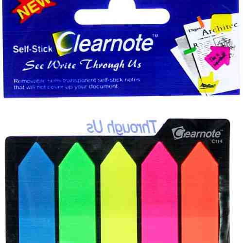 Stick index plastic transparent color 42 x 12 mm, 5 x 25 file/set, Stick"n - 5 culori neon - sageata