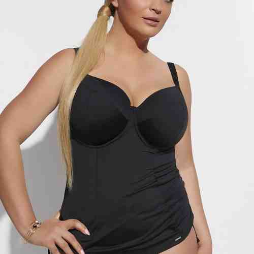 Tankini - parta superioara Beach Black neintarit, detine balene