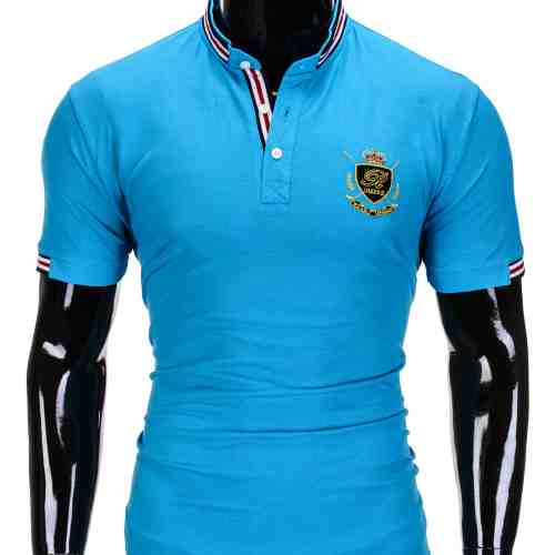 Tricou barbati, stil tunica, turcoaz simplu, slim fit, casual - S849