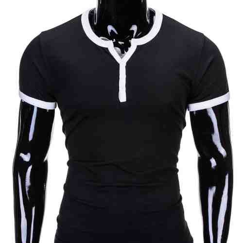 Tricou pentru barbati, negru simplu, slim fit, mulat pe corp, bumbac - S651