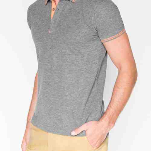 Tricou pentru barbati polo, gri-inchis simplu, slim fit, casual - S666