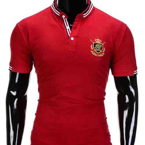 Tricou pentru barbati, stil tunica, rosu simplu, slim fit, casual - S849