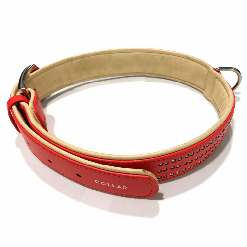 Zgarda rosie reglabila din piele pentru caini Collar Brilliance 57-71 cm