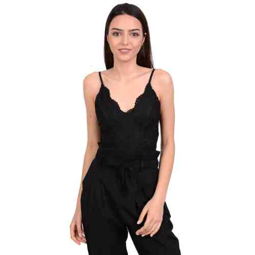 Body negru din dantela brodata 21849 NG