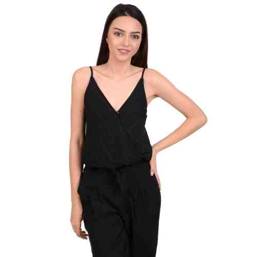 Body negru din voal cu dungi satinate 7551NG